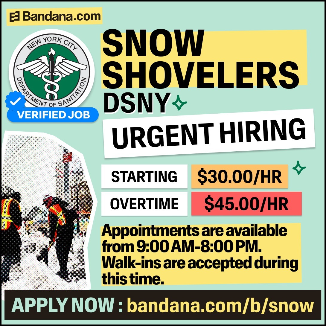 DSNY Snow Shovelers — Urgent Hiring